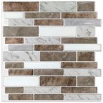 Vamos Tile 10- Sheet Peel and Stick Backsplash Tiles, 12"x12" Light Color Stick on Wall Tiles, Self Adhesive Tile Sticker for Kitchen Backsplash and Bathroom Marble Design(Brown Marble & White)