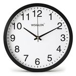 WISKALON 10 inch Wall Clock,Silent Non-Ticking Elegant Black Frame Wall Clock,Classic Digital Wall Clock with Glass,Battery Operated Round Wall Clock,Easy to Read Home/Office/School White Wall Clock