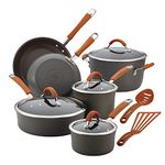 Rachael Ray Cucina Hard-Anodized Nonstick 12-Piece Cookware Set, Gray with Pumpkin Orange Handles