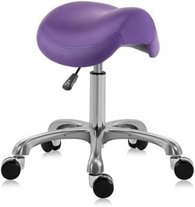DR.LOMILOMI Ergonomic Saddle Stool Adjustable Pneumatic Swivel Rolling Saddle Seat Stool with Wheels for Medical Hygienic SPA Massage Salon Home and Office 506 Haku (English Violet)