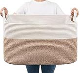 Goodpick Large Storage Basket 21.6" x 14.9" x 11.8",Blanket Basket for Living Room,Woven Rope Storage Basket for Toys, Towels,Rectangle Dirty Clothes Basket for Laundry, Living Room, Nursery,65L