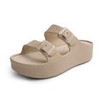 Lemon Jelly Women's Platform Sandals - Casual Double-Buckled Water-Friendly Wedges for Beach - Comfortable, Lightweight Slip-On Sandals for Ladies - Cute, Versatile Chunky Summer Slides - Desert