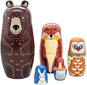 Conzy Russian Nesting Dolls for Kids, Stacking Wooden Handmade Matryoshka Dolls, 5 Piece Cute Cartoon Animal Pattern, Great Toy Gift for Girls Boys' Birthday or Home Decoration (Brown)