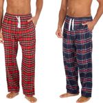 INSIGNIA Mens Pyjamas Lounge Pants Cotton Check Bottoms 2 pack (Blue-Red, S)