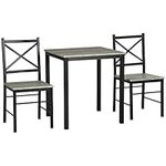 HOMCOM Industrial Dining Table Set of 3, Square Kitchen Table with 2 Chairs Steel Frame Footrest for Small Space, Grey