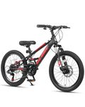 Glerc Skyline 20 Inch Mountain Bike for Boys Girls 6 7 8 9 10 11 12 Years Old, 21 Speeds Bicycle with Front Suspension & Disc Brakes & Rugged Frame, Black