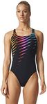 Adidas Women's Performance Inf+P Allover Print One Piece Swimsuit, Black/Shock Pink/Eqt Yellow, 12 Size