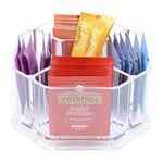 Oak Savanna Tea Organizer for Tea Bags Sugar Packet Holder - Clear Acrylic Tea Bag Organizer Tea Caddy Packet Organizer Pantry for Cabinet Countertop Coffee Station Kitchen Counter