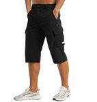 MAGCOMSEN Athletic Shorts for Men with Pockets 3/4 Casual Cargo Shorts Running Shorts Cropped Pants Hiking Fishing Shorts for Men Black