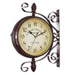 Outdoor Clocks, Double Sided Clock Vintage Station Clock Metal Corner Clock Hanging Garden Clock for Wall Home Decor No Battery