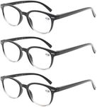 MODFANS Round Stylish Reading Glasses Pair with Spring Hinge Fashion Glasses for Reading for Men and Women, 3 Black, Medium