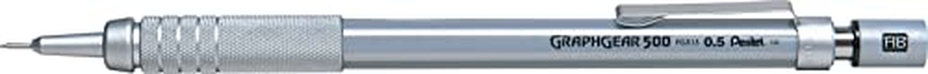 Pentel Graphgear 500 Mechanical Pencil, 0.5mm Lead, Grade HB, 1 x Graphgear Pencil, Silver, (PG515-A)