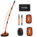 YeewayVeh 57" Car Wash Brush Mop with Long Handle, 15 Degree Curved Extendable Car Wash Brush with Extra Microfiber Mop Head, Soft Car Washing Brushes with Storage Bag for Truck SUV Cleaning, Orange