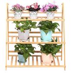 Mardatt 3 Tiers Folding Ladder Plant Stand, Bamboo Ladder Plant Holder Table Plant Window Plant Rack Wood Plant Shelf Multiple Plant Pot Holder for Balcony Window Garden