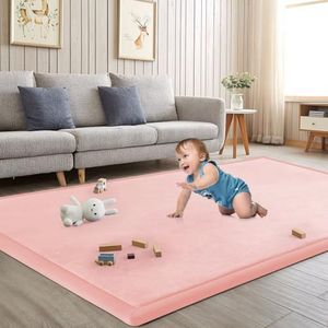 ILPEOD Baby Play Mat for Floor Tummy Time Mat Nursery Rug Muscle Mat Area Rug Playroom Rug Tatami Mat 13'1"x6'7" Memory Foam 1.3" Thick Crawling Mat for Babies,Toddlers, Infants, Kids,Floor Mat(Pink)