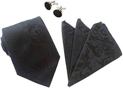 Men's 8cm Paisley Floral Jacquard Silk Tie Necktie Formal Wedding Hanky Cufflinks Set (#C01 Black)