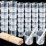 LEOBRO 36 PCS Resin Mixing Cups, 12PCS 100ML Plastic Measuring Cups for Resin, 24PCS 50ML Paint Epoxy Resin Mixing Cups, with Craft Sticks, Beaker, Liquid Measuring Cups, Graduation Epoxy Resin Cups