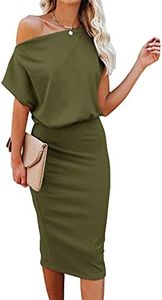 Ezbelle Summer Women's Bodycon Midi Dress Formal Wedding Guest Dresses Cocktail Evening Casual Fashion Trendy Work Sexy Dress Short ArmyGreen 2