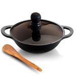 Lifelong Cast Iron Kadhai 24cm with Wooden Spatula | 3.3L, 2.4kg | Pre-Seasoned, Even Heat Distribution, Toxin & Teflon Free, Non-Stick, & Durable | Perfect for Cooking, Searing & Stewing