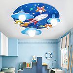 Universe Rocket Ceiling Lamp Star Children's Lights E27 Wood Craft Glass Lighting Ultra-Thin Hall Lamp White LED Lamp Baby Room Bedroom Living Room Children's Room Cartoon Lights Chandelier