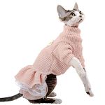 Bonaweite Sphynx Hairless Cat Sweater Dress Breathable Knitted Cat Clothes for Fall Winter, Turtleneck Pet Lace Skirts Hairless Cats Apparel Kitten Shirt for Sphynx Cornish Rex, Devon Rex, Peterbald