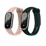 kwmobile Straps Compatible with Xiaomi Mi Band 8 / Mi Band 9 Straps - 2X Replacement Silicone Watch Bands - Dark Green/Dusty Pink