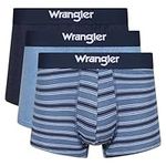 WRANGLER Men's Boxer Shorts in Denim/Stripe | Soft Touch Cotton Rich Trunks with Stretchy Elasticated Waistband | Comfortable and Breathable Underwear - Multipack of 3