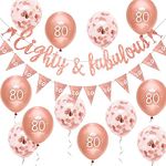 Women 80th Birthday Decorations Glitter Eighty & Fabulous Banner Balloons Happy 80th Birthday Party Decorations Glitter 80 & Fabulous Banner Bunting Kit by Wonsta