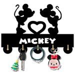 QIANGGE Mick Key Hook Mouse Key Holder Self-Adhesive Key Rack for Entryway, 5 Hook Black Heavty Duty 6 LB, Wall Hooks Coat Rack, Gifts for Mick Lovers