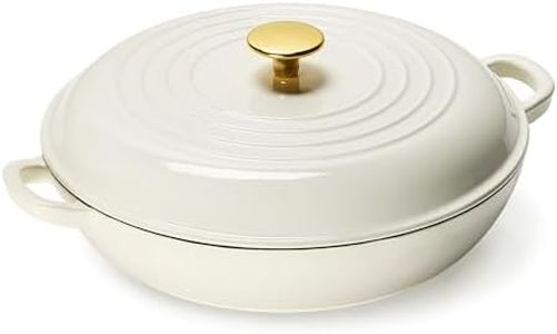 CAROTE 3.4QT Enameled Cast Iron Braiser Pan, Shallow Dutch Oven Casserole Skillets, Non-Toxic Cast Iron Pot with Lid for Grilling, Searing, Baking, Dual Handles, All Stovetop Compatible, White