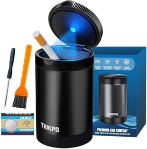 Ashtray with Lid, Smellproof & Smokeproof Ashtray for Car Cup Holder, Detachable Aluminum Alloy Smokeless Ash Tray with Automatic LED Light for Car Home Office Outside