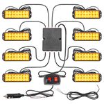 ROUTEKING 8x16LED Strobe Flashing Light - Super Bright Emergency Flashing Lights with Controller, Hazard Warning Recovery Light, Beacons for 12V/24V Car Vehicle Truck Trailer Camper Van (Amber)