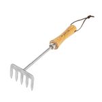 Berry&Bird Premium Hand Rake for Gardening, 5 Tines Hand Tiller Hand Cultivator Small Rake Garden Tool with Wood Handle, Ideal Garden Hand Tools for Digging, Aerating, Weeding and Loosening Soil