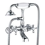 Wasserrhythm Clawfoot Tub Faucet with Shower Diverter Victorian Polished Chrome Faucet for Clawfoot Tub G1/2 Bathtub Faucet with Sprayer Wall Mounted