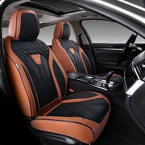 FLORICH Seat Covers for Cars, Waterproof Seat Covers, Leather Car Seat Covers 2 Pack, Universal Seat Cushion Protector for Most Cars Trucks SUV-Brown&Black