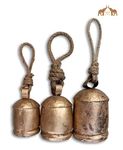 Mango Gifts Handmade Rustic Iron Tin Metal Vintage Harmony Bells Rustic Country Style Large Bell Relaxing Tranquil Wind Chimes Christmas Hanging, Bells on Rope Set of 3 Pieces