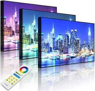 lightbox-multicolor.com ilustración de Pared con - Ciudad de Nueva York, Horizonte Puente por la Noche - 100 x 70 cm - Front Lighted