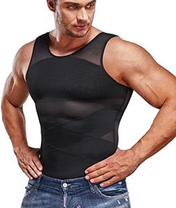 SOLCYSX Compression Shirt for Men Slimming Undershirt Body Shaper Tank top for gynomastica Sleeveless Shapewear Vest Men, Black, 3X-Large