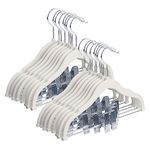 MangoKit 16 Pack Trouser Hangers with Movable Clips,Baby Velvet Hangers,Kids Clothes Hangers, Swivel Hook,Non Slip,Space-Saving Children's Coat Hangers for Skirts,Pants,Dresses,Jackets(30cm White)