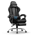 GTRACING Gaming Chair, Computer Chair with Footrest and Lumbar Support, Height Adjustable Gaming Chair with 360°-Swivel Seat and Headrest for Office or Gaming (Black)