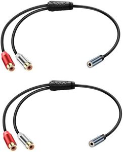 JSADZKJ 3,5mm à RCA y Splitter stéréo câble audio 3,5mm femelle à 2 RCA femelle câble audio 1/8 prise casque à 2 connecteurs RCA téléphone portable mp3 Haut - parleur plat câble stéréo 2pcs