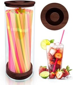 Straw Holder Dispenser for Counter,10-Inch Drinking Straw Dispenser with 100 Straws,Acrylic Straws Organizer with Bamboo Lid,Transparent Straw Storage Container for Kitchen,Pencils and Silverware