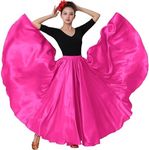 Womens Full Ankle Length Retro Long Maxi Tea Skirt for Dance Halloween Costume Party Cosplay Renaissance Festival Faire, Rose Red, One Size