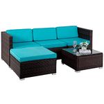 5 Pieces Outdoor Patio Furniture Sets Sectional Sofa Rattan Chair Wicker Conversation Set Outdoor Backyard Porch Poolside Balcony Garden Furniture with Coffee Table (Blue)