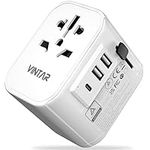 Universal Travel Adapter, VINTAR International Plug Adapter, All in One Universal AC Outlet with 1 USB C and 2 USB ports, 4 IN 1 Travel Adapter Worldwide for USA,UK,AUS,CN,EU,Europe, White