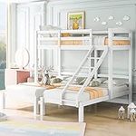 Kayan 3FT Bunk Bed Triple Sleeper with Side Ladder, Solid Wood Children Bed Frame, Suitable for Children and Teens, Easy to Assemble, White