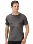 deb. Men's Round Neck Solid Regular Fit Sports T-Shirts | Half Sleeve Quick Dry Fit Workout, Running, Gym Tshirt for Men | Sweat Wicking | Geometric Embossing T-Shirt Dark Grey | L