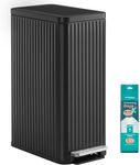 SONGMICS Trash Can, 13 Gallon (50 L) Slim Garbage Can for Kitchen, with Soft-Close Lid, Pedal, Removable Inner Bucket, Stainless Steel, 15 Trash Bags, Space-Saving, Ink Black ULTB350BZ01