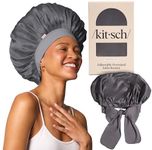 Kitsch XL Satin Bonnet for Sleeping - Softer Than Silk Hair Bonnet for Women - Secure Fit, Adjustable Night Cap for Curly & Textured Hair - Prevents Breakage, Tangles & Thinning - Charcoal