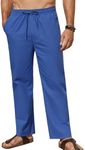 COOFANDY Men's Linen Pants Casual Beach Travel Pants Relaxed fit Lightweight Drawstring Cotton Linen Slacks Blue